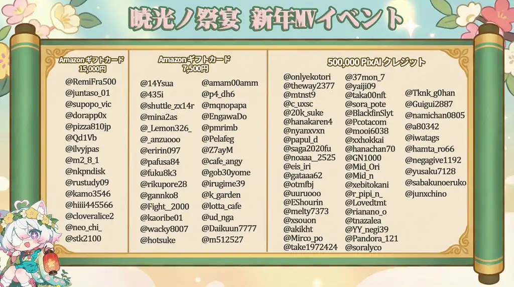 🎉 暁光ノ祭宴新春MV 抽選イベント — 当選者発表！